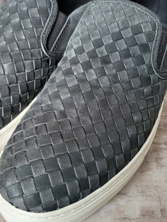 J Slides NYC Mens 10 Woven Leather Slip On Sneakers Basketweave Casual Black main image 8